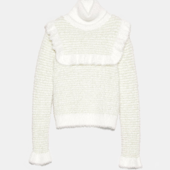 Zara Sweaters - ZARA Faux Fur Sweater With Metallic Thread